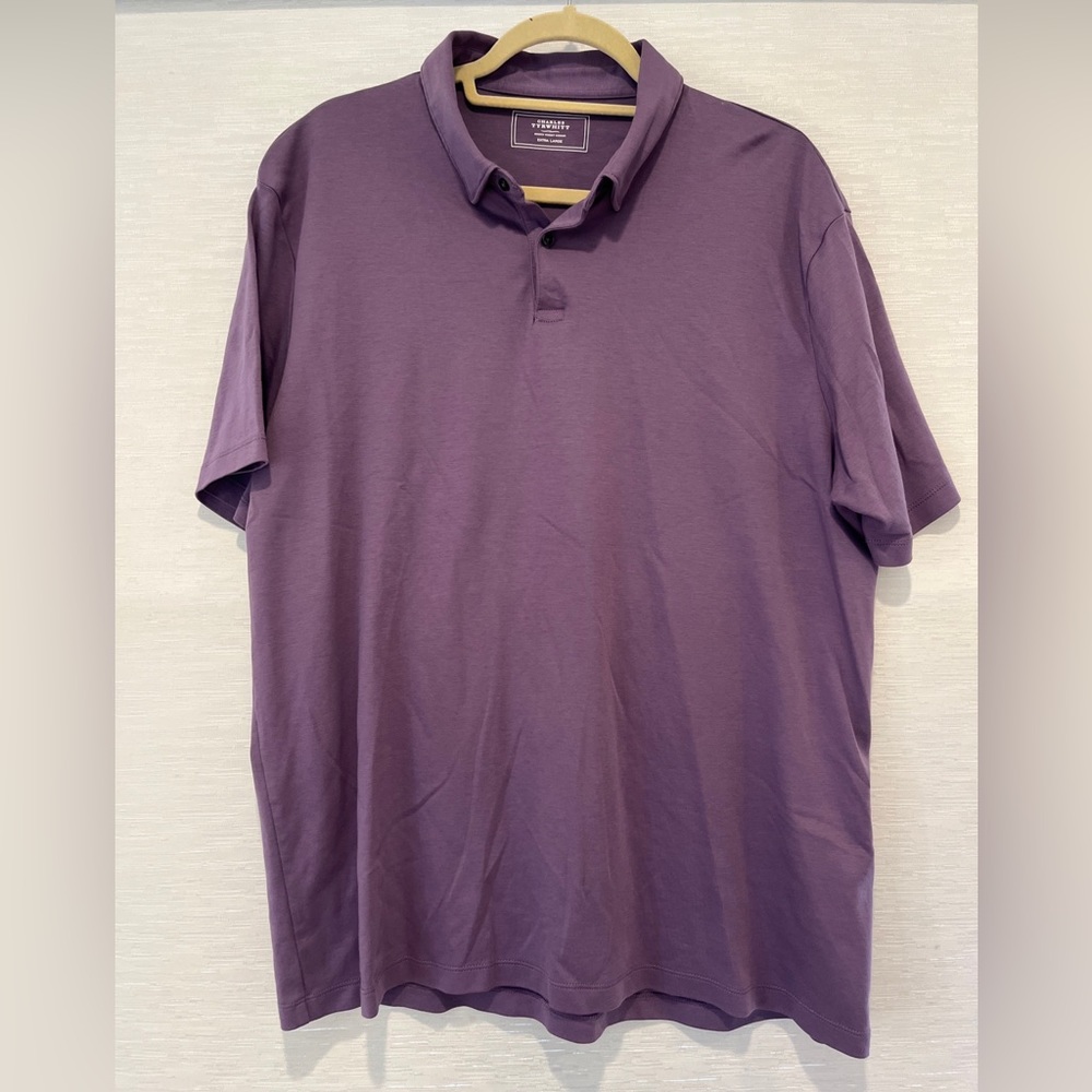 Charles Tyrwhitt Polo Shirt XL Purple Short Sleeve 100% Super Soft Cotton Mens